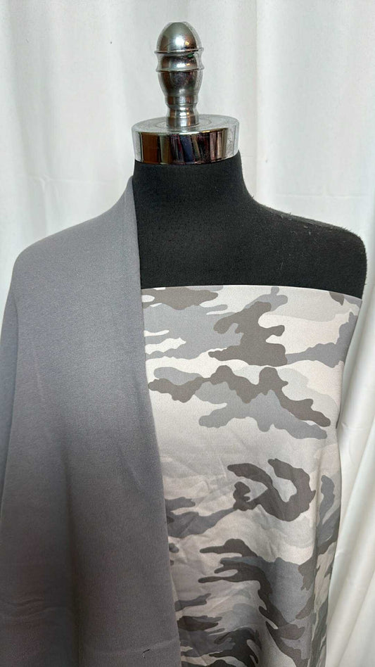GREY/CAMO BUNDLE : 2YD Camo PF (50" Wide) & 2YD Grey Sweatshirt Fleece (72" Wide) : A28296