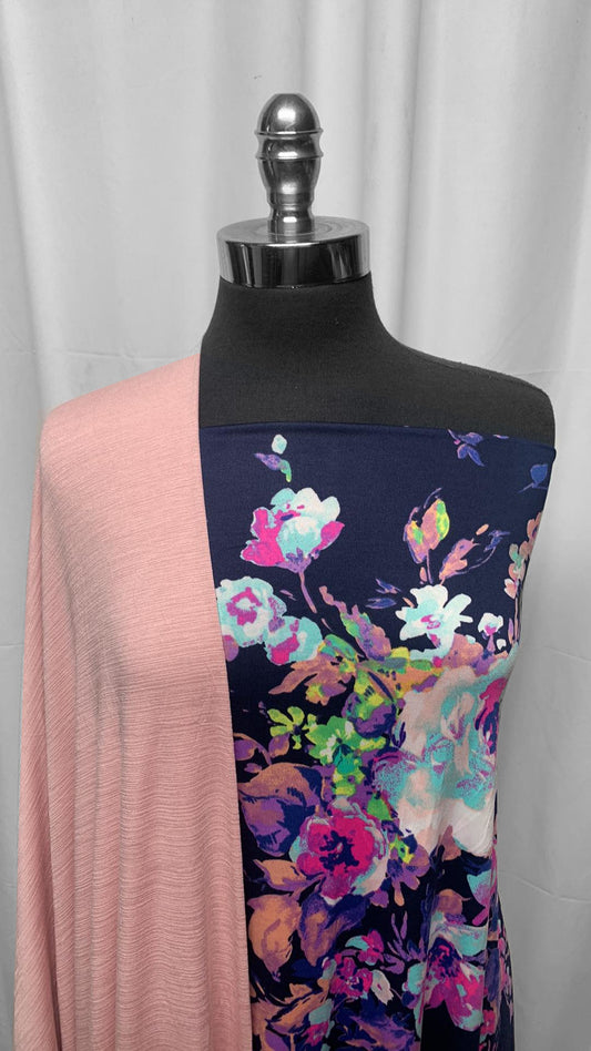 PINK SLUB/FLORAL BUNDLE : 2YD Navy Floral ITY & 2YD Pink Ice Slub R/S : A25202