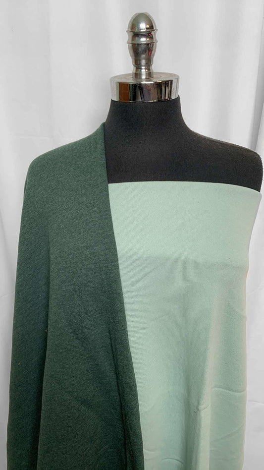 MINT/HUNTER BUNDLE : 1YD Mint 72" Wide Sweatshirt Fleece (Flaw..see descr.)  & 1YD Heather Hunter 72" Wide Sweatshirt Fleece : A25995