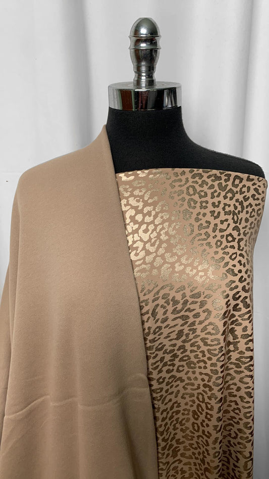 CAMEL/FOIL LEOPARD BUNDLE : 1YD Leopard Foil PF & 1.5YD Camel Sweatshirt Fleece : A2158