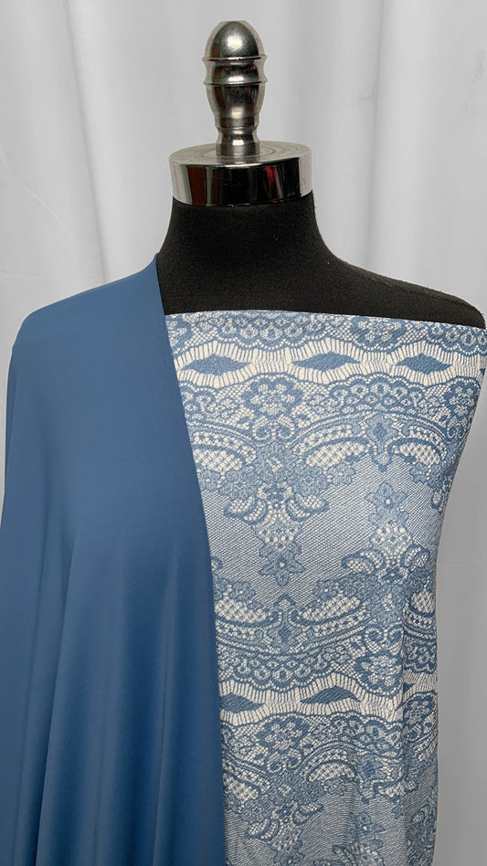 BLUE/LACE BUNDLE : 2YD Blue Yoga PF & 2YD "Lace" Liverpool : A25248