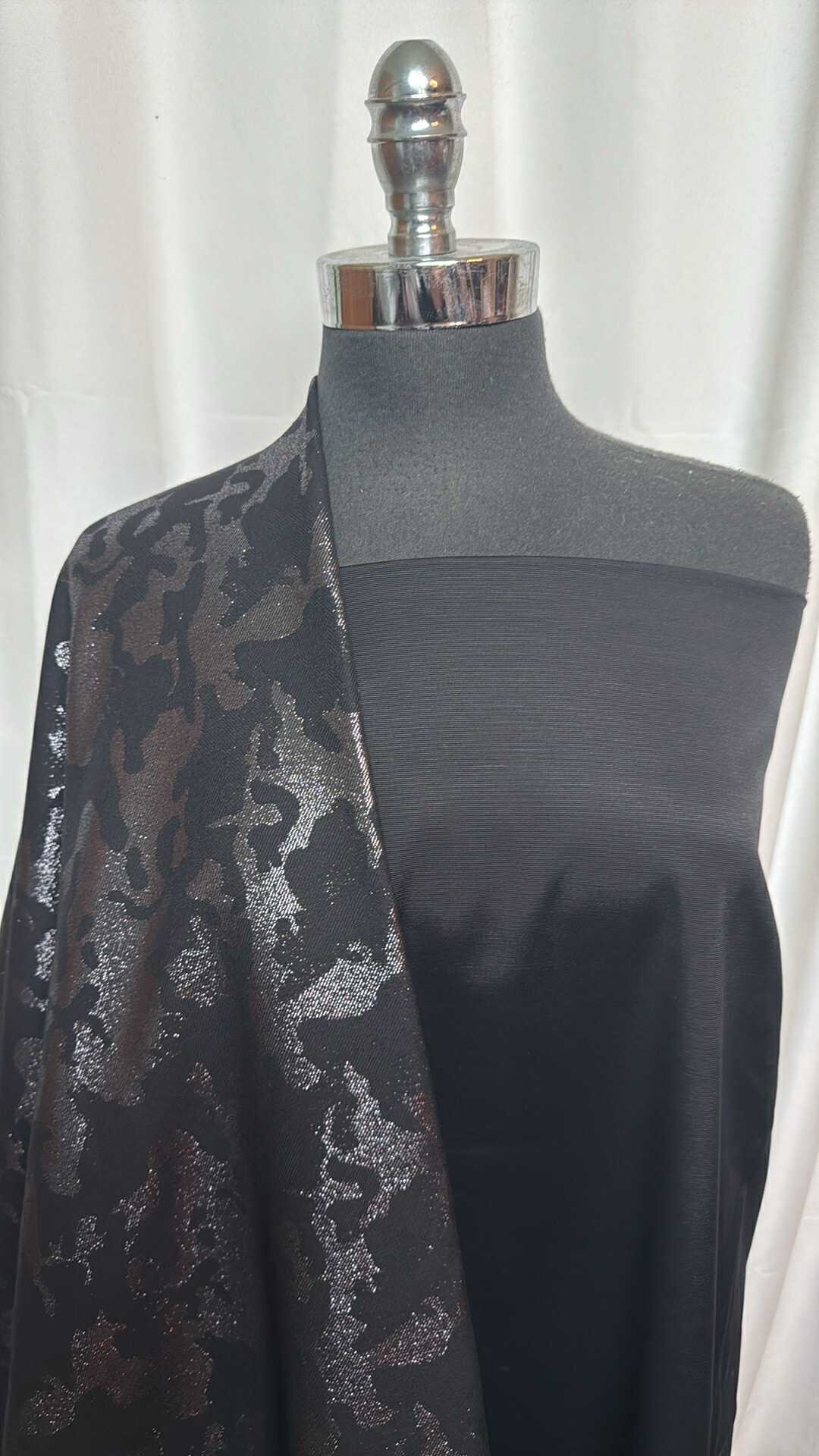 BLACK/LUREX CAMO BUNDLE : 2YD Camo Lurex Jacquard Woven & 2YD Black Taffeta : A27911