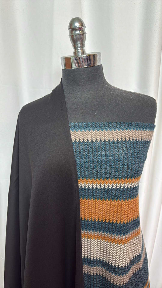 BLACK/STRIPED SWEATER BUNDLE : 2YD Striped Sweater & 2YD Black Brushed Scuba : A27814