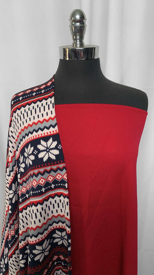 RED/SNOWFLAKE STRIPE BUNDLE : 1YD Red Nylon Ponte & 2YD Snowflake Stripe Oakley SK : A25818