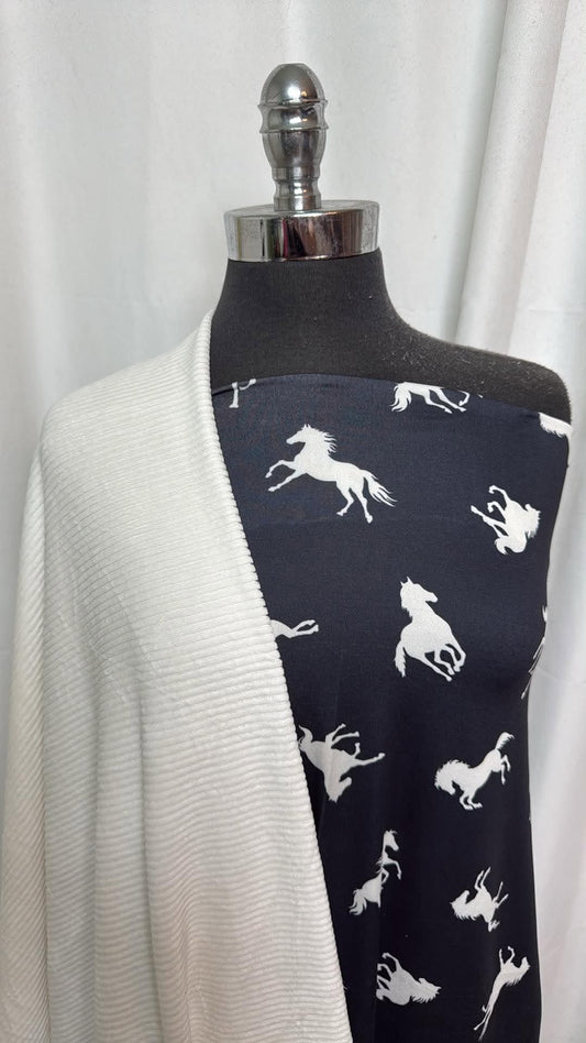 CORDUROY/HORSES BUNDLE : 1YD Navy Horses DBP & 1YD Ivory Knit Corduroy : A30662