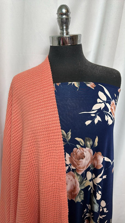 CORAL PUCKER/NAVY FLORAL BUNDLE : 2YD Coral Pucker Waffle & 2YD Navy Floral ITY : A30440