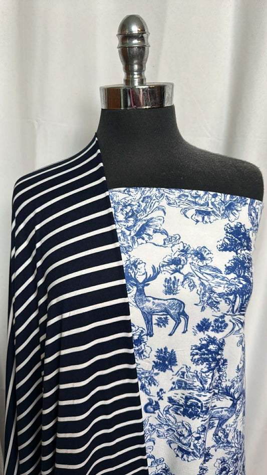 NAVY STRIPE/TOILE BUNDLE : 2YD Toile DBP & 2YD Navy Stripe DBP : A29632