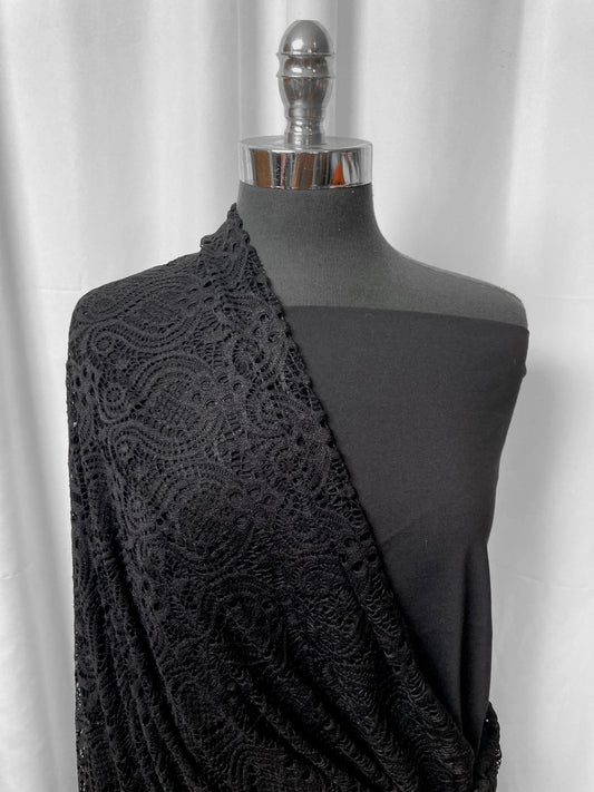 BLACK LACE/HEAVY JERSEY BUNDLE : 2YD Black Heavy C/P Jersey & 2YD Black Stretch Lace : A2548