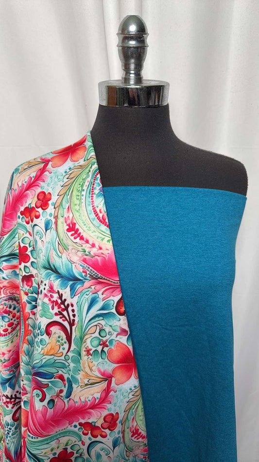 TEAL/DAY PAISLEY BUNDLE : 1+YD Teal-Blue Peached PF & 2YD Day Paisley P/S Fleece : A26657
