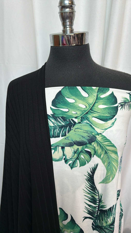 BLACK/GREEN LEAVES BUNDLE : 1.5YD Green Leaves DBP & 2YD Black Wide Rib R/S : A27718