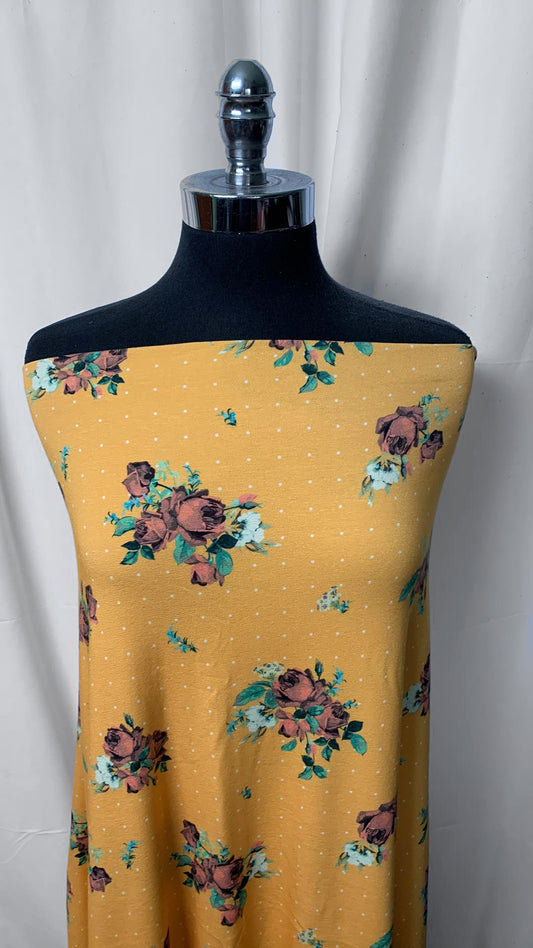 Mustard Dot Floral - Supima Modal - By the Yard