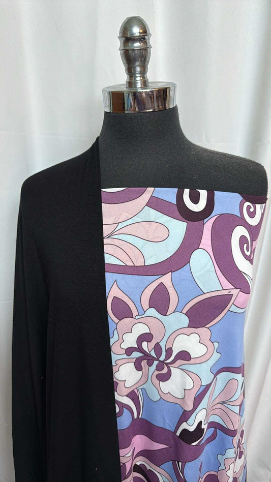 BLACK/PURPLE FLORAL SWIRL BUNDLE : 2YD Purple Floral Swirl ITY & 2YD Black Brushed Modal FT : A27656
