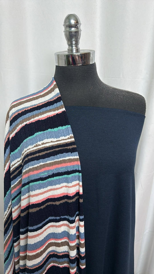 NAVY/VARIEGATED STRIPE BUNDLE : 2YD Navy Peached PF & 2YD Variegated Stripe Poly Thermal : A30348