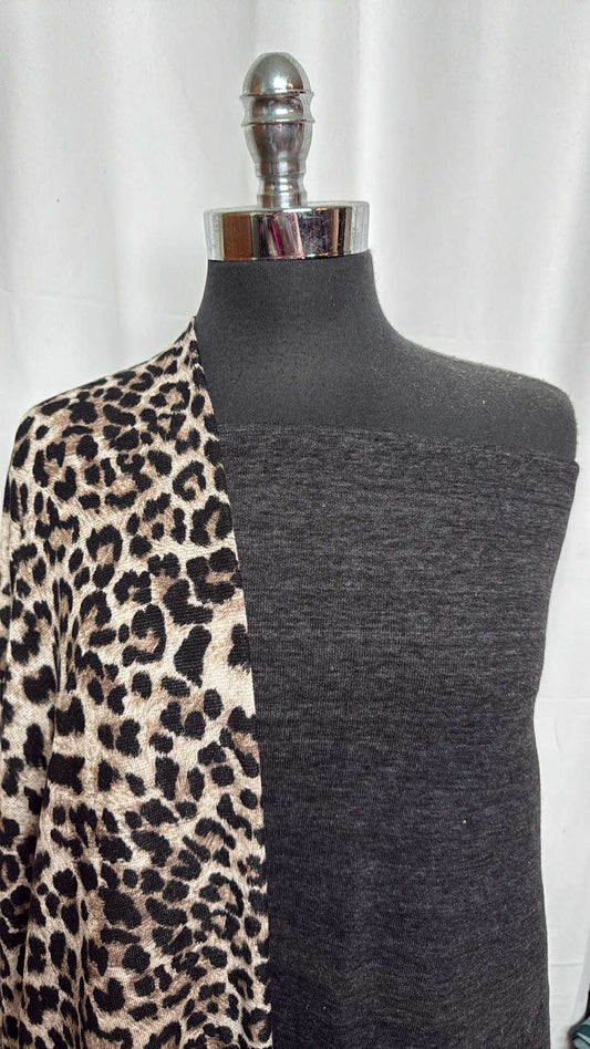 HEATHERED BLACK/LEOPARD BUNDLE : 1.5YD Heathered Black SF (72" Wide) & 1.5YD Leopard Hacci SK : A29024
