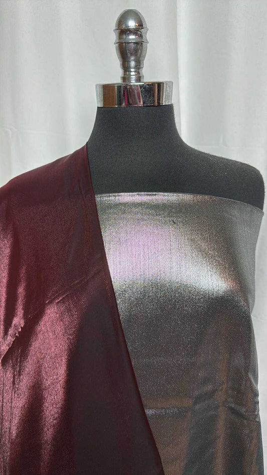 BURGUNDY/SILVER FOIL BUNDLE : 2YD Silver Foil Twill & 2YD Burgundy Poly Woven : A29025