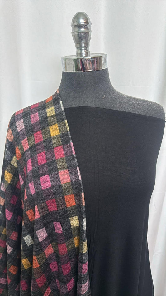 BLACK/PLAID BUNDLE : 2YD Black Modal/Spandex & 2YD Plaid Brushed Hacci SK : A30352
