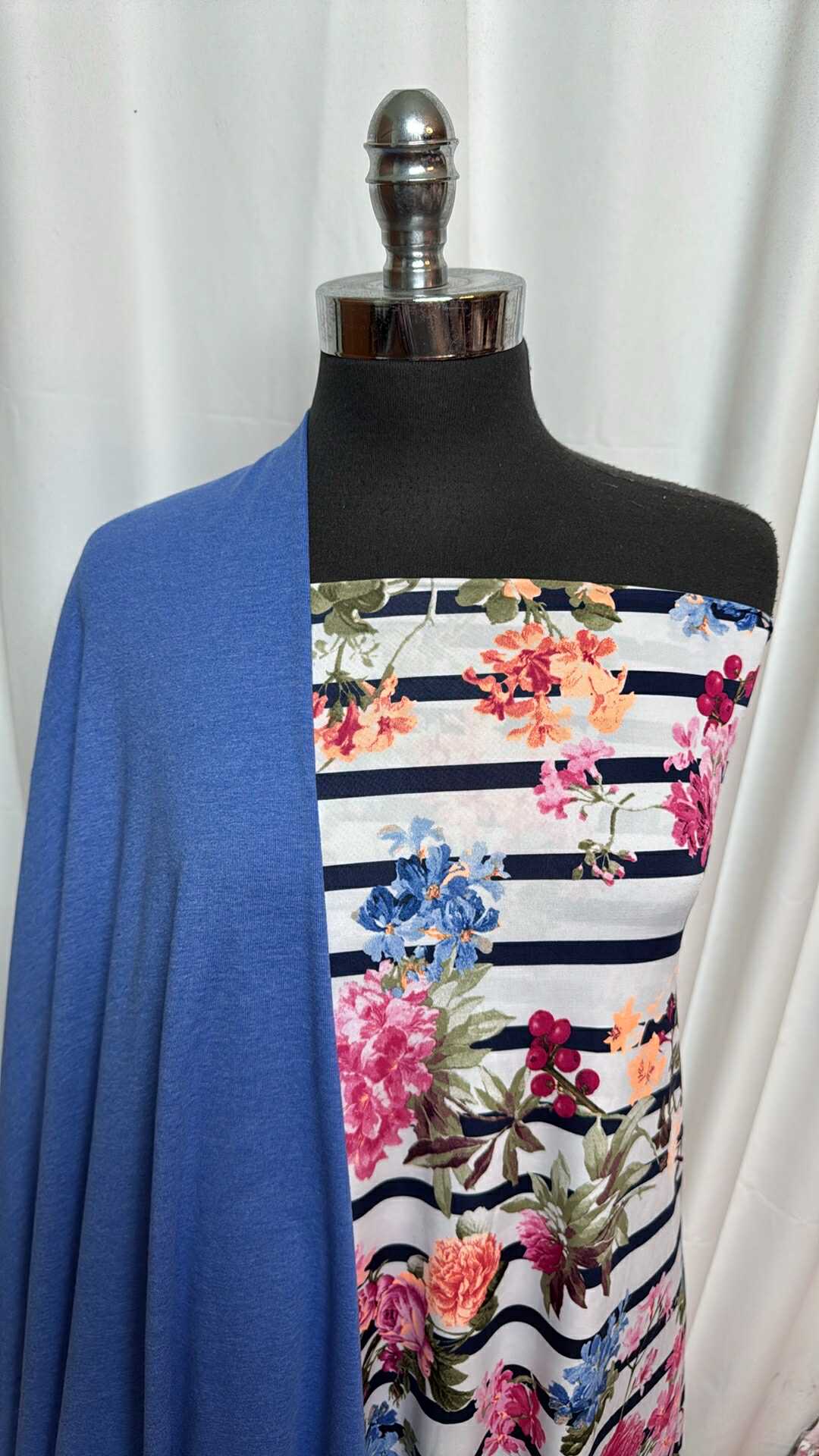 BLUE/STRIPE FLORAL BUNDLE : 2YD Blue 1x1 Cotton Rib & 2YD Stripe Floral Venezia : A27882