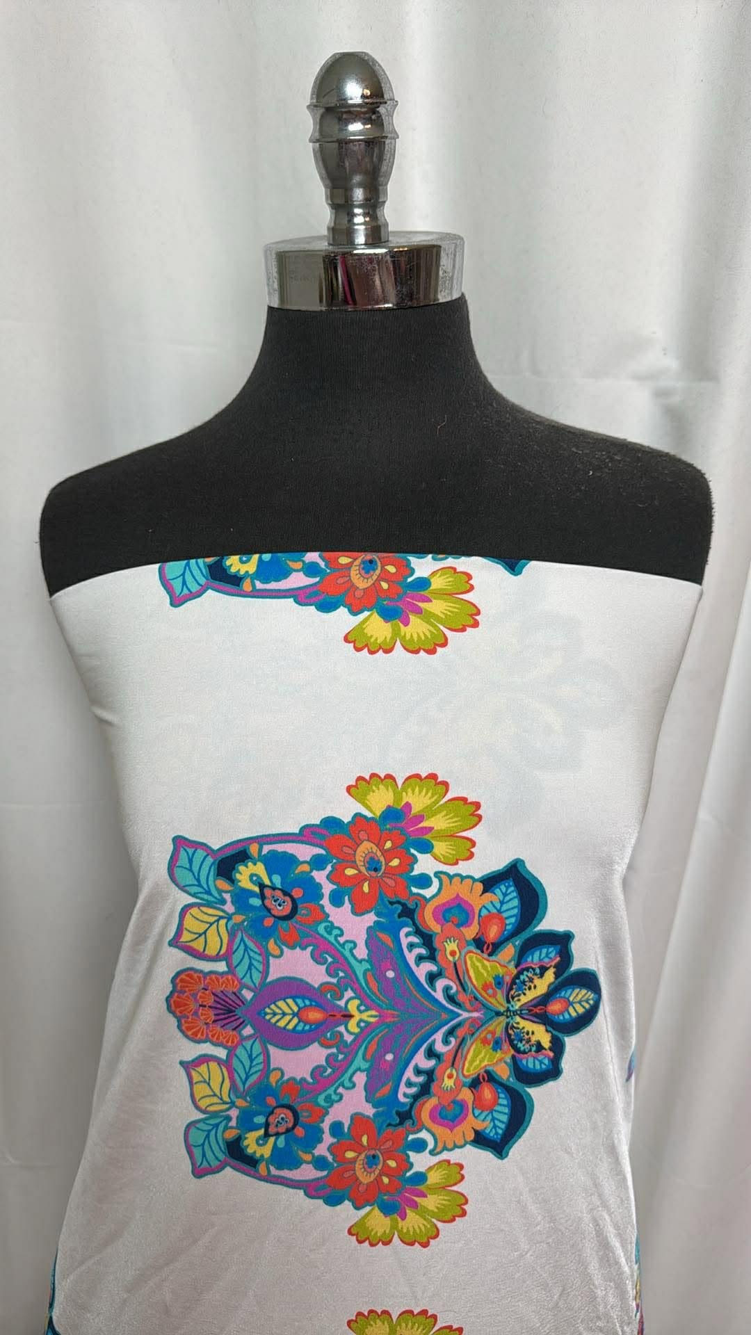 Multicolor Motif on White - Designer Nylon/Spandex Swim - 1 Yard Cut