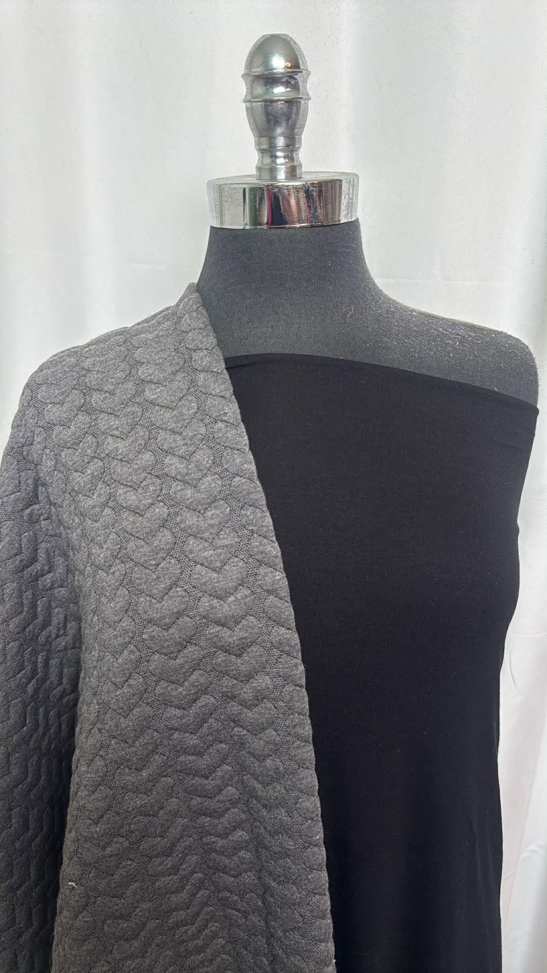 BLACK/HEART QUILTED BUNDLE : 2YD Black Modal/Spandex & 2YD Grey Heart Quilted : A30354