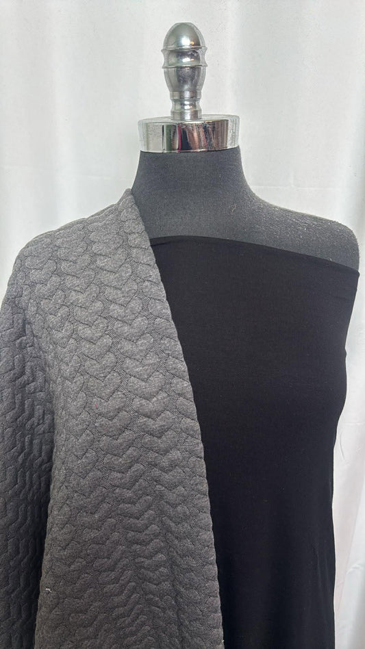 BLACK/HEART QUILTED BUNDLE : 2YD Black Modal/Spandex & 2YD Grey Heart Quilted : A30354