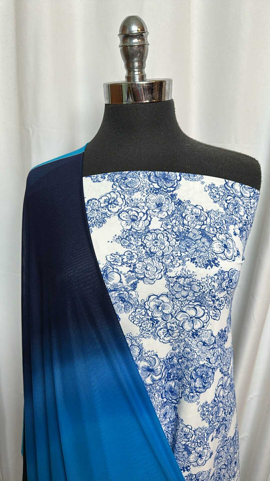 BLUE OMBRE/FLORAL BUNDLE : 2YD Blue Ombre Mesh Panels & 2YD Floral N/S Swim : A27662