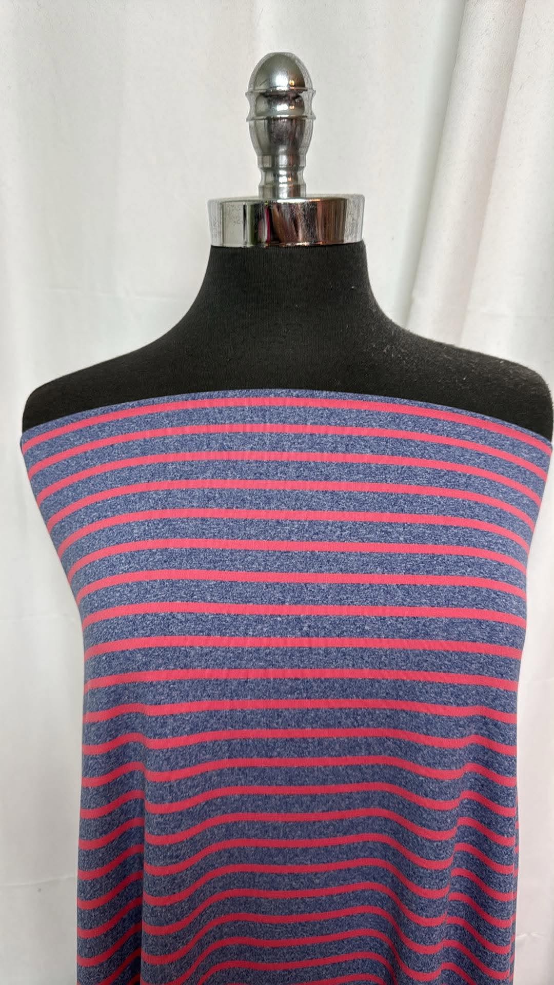 Navy/Coral Stripe - Mid-Weight Peached Performance - 2 Yard Cut
