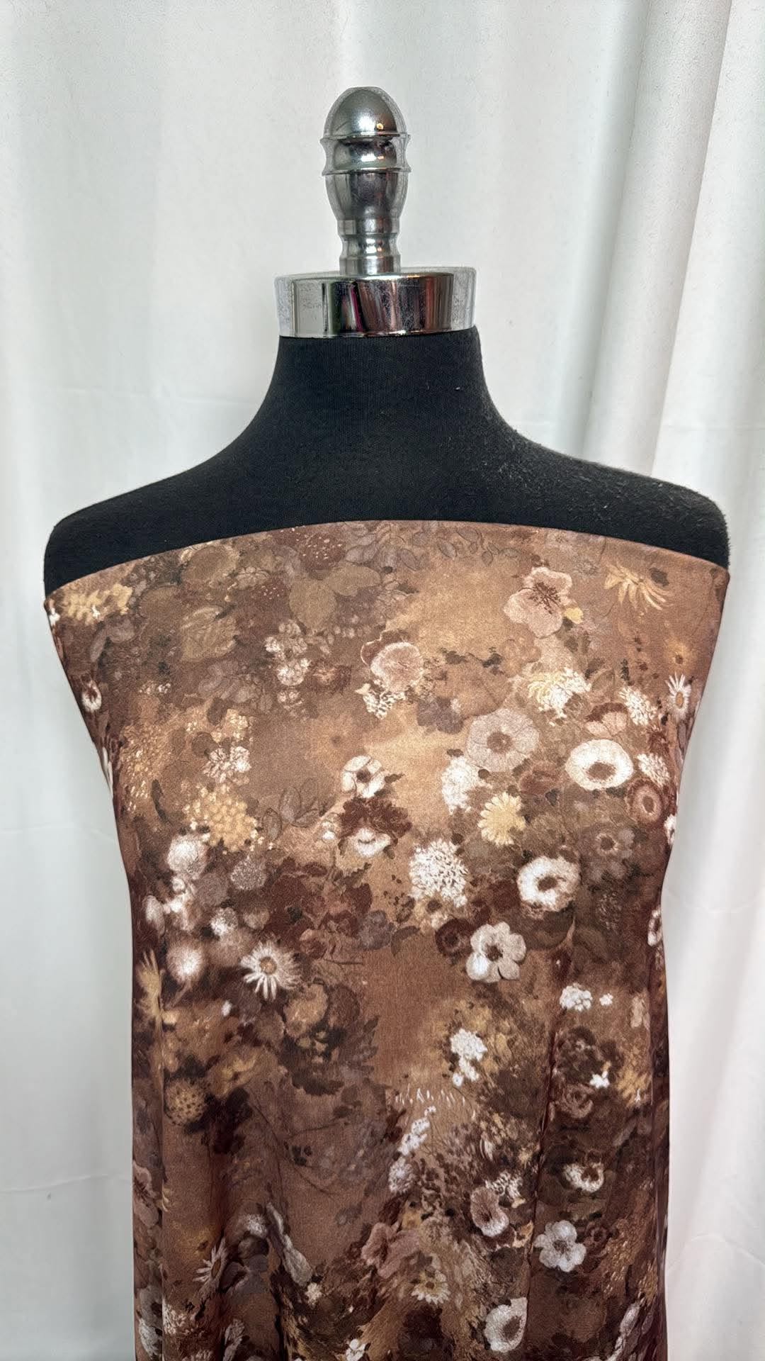Brown Floral - 4-Way Poly/Spandex - 2 Yard Cut