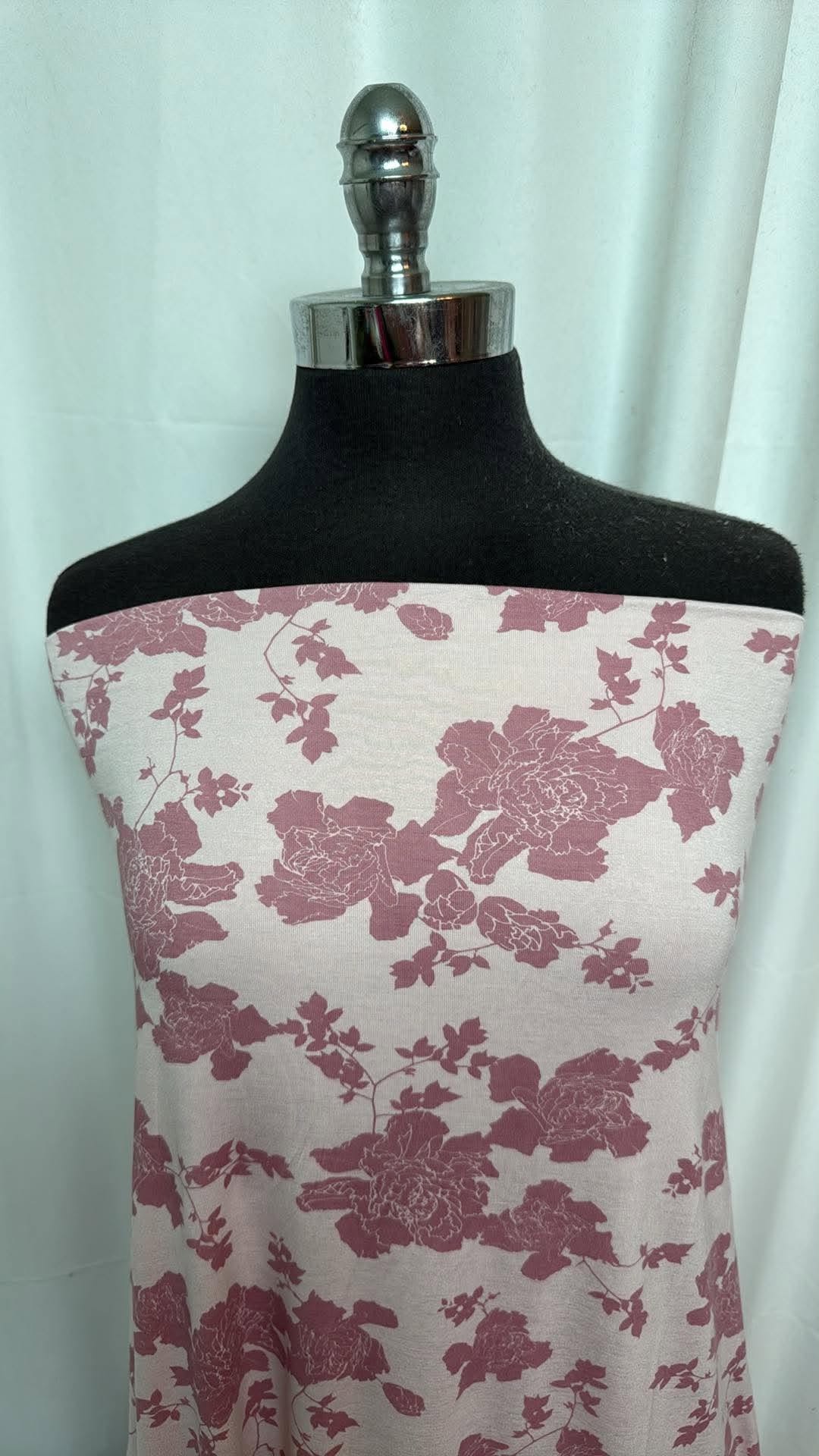 Mauve Floral - Bamboo Spandex - 2 Yard Cut