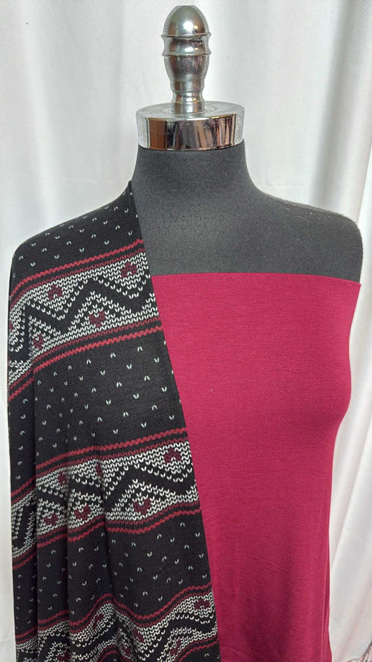 WINE/STRIPE SWEATER BUNDLE : 2YD Wine Sherpa & 2YD Stripe Brushed Hacci SK : A27886
