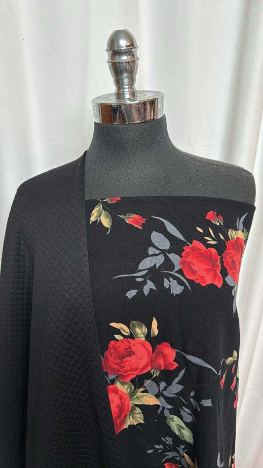BLACK FLORAL/QUILTED BUNDLE : 2YD Black Floral C/S Brushed FT & 2YD Black Quilted : A27887