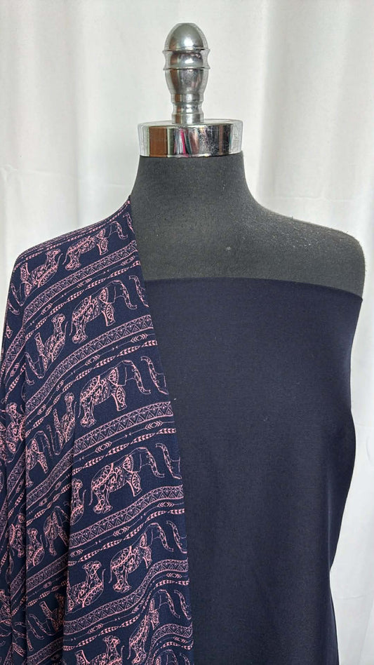 NAVY/ELEPHANTS BUNDLE : 2YD Navy Suiting & 2YD Elephant Bubble Crepe : A29371