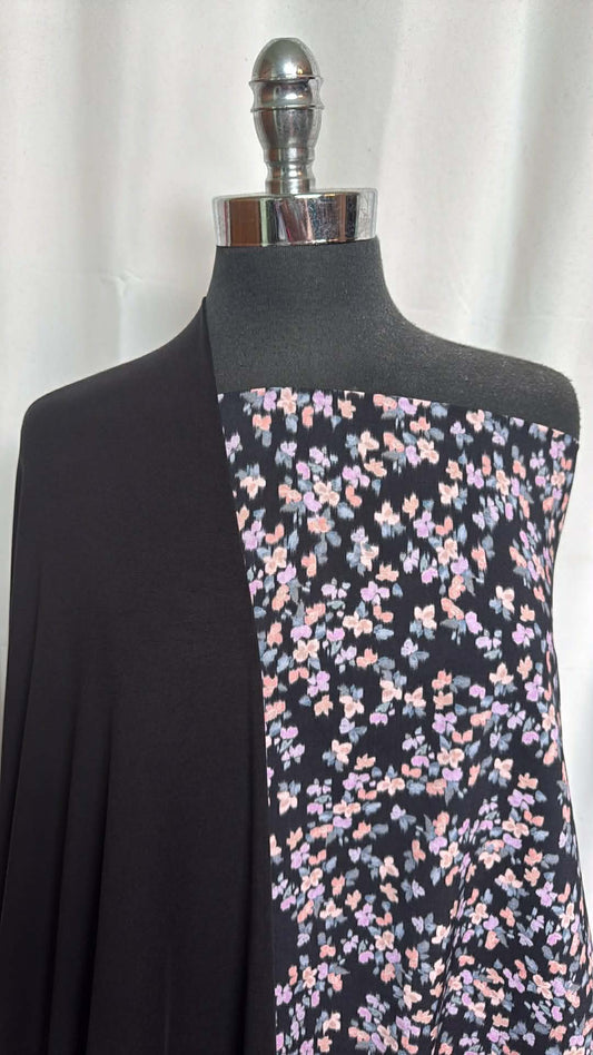 BLACK/SILK FLORAL BUNDLE : 2YD Black Bamboo C/S & 4YD Floral Rayon/Silk Woven : A29766