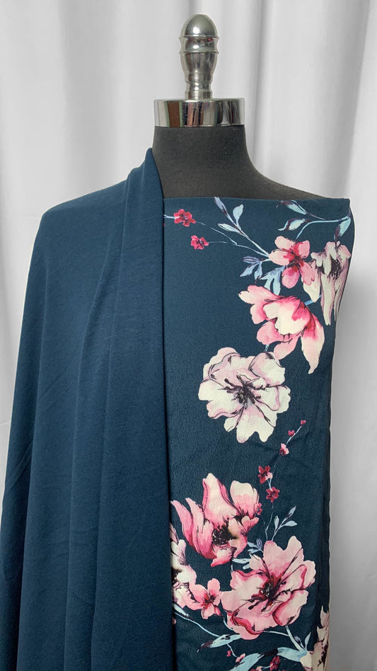 TEAL FLORAL BUNDLE : 2YD Teal/Navy Modal C/S FT & 66" Teal Floral Rayon Woven : A2384