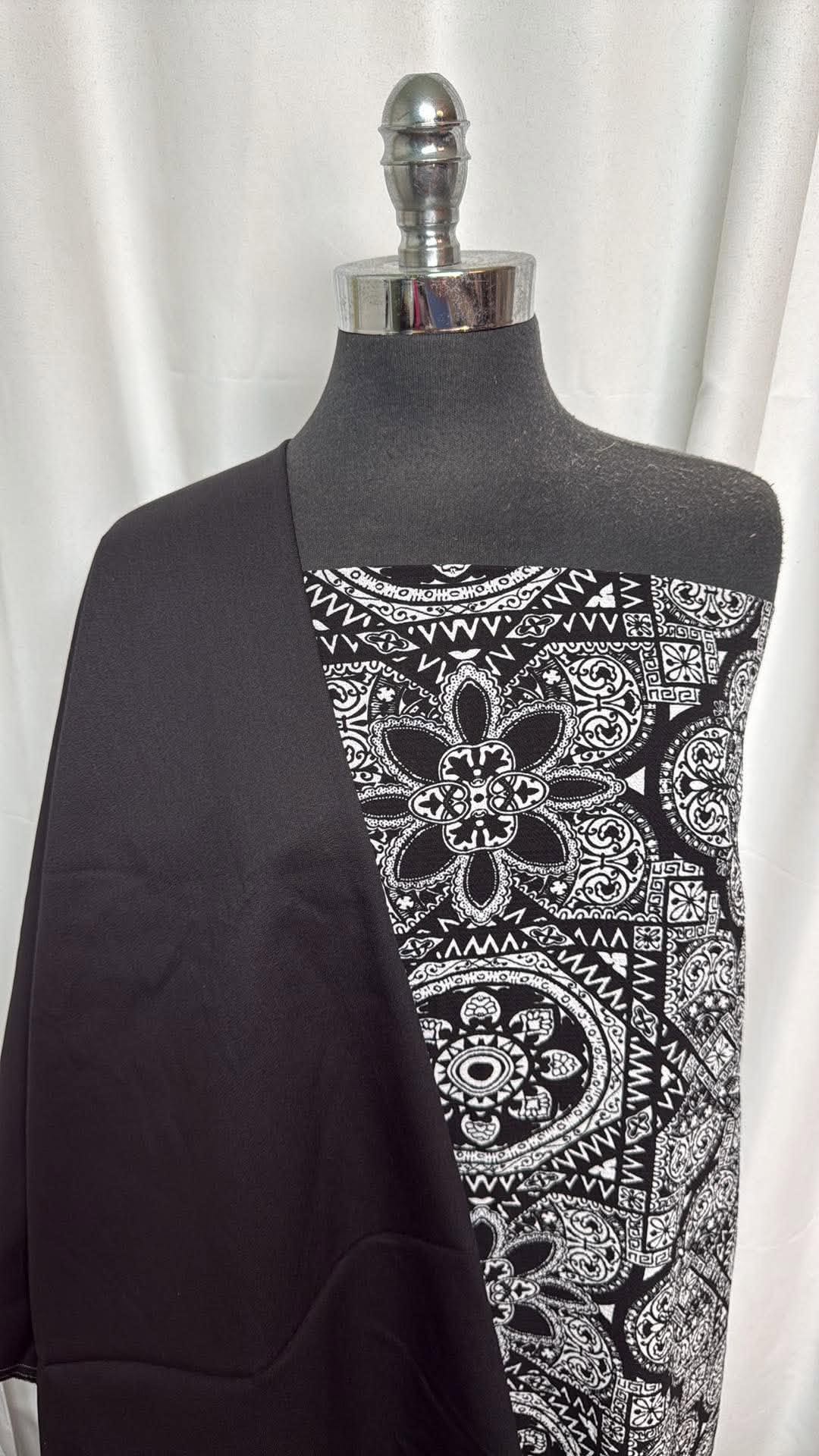 BLACK/FLORAL MEDALLION BUNDLE : 2YD Floral Medallion Bubble Crepe & 2YD Black Stretch Twill : A30597