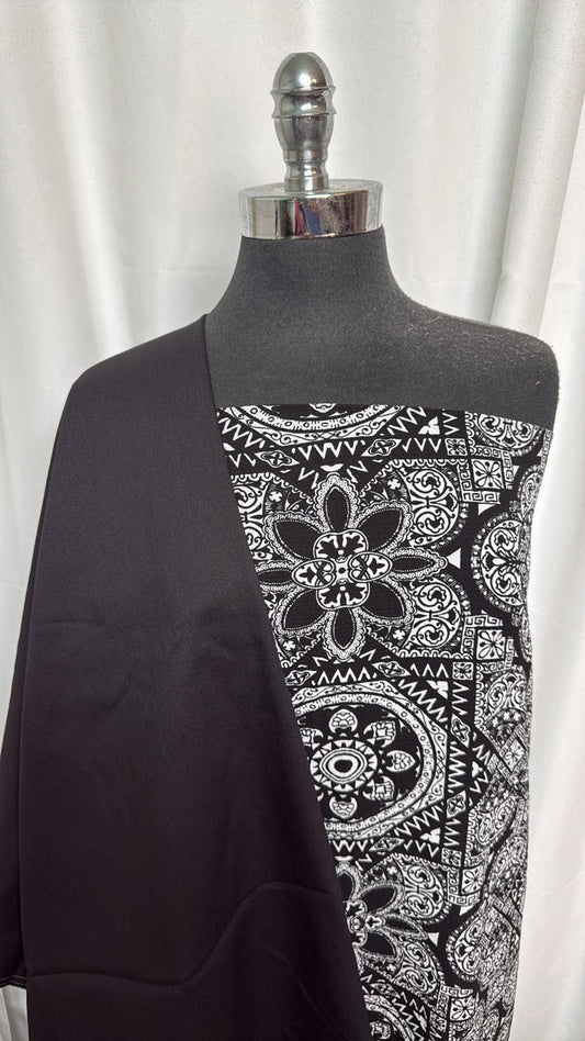BLACK/FLORAL MEDALLION BUNDLE : 2YD Floral Medallion Bubble Crepe & 2YD Black Stretch Twill : A30597