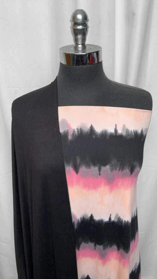 BLACK/TIE DYE STRIPE BUNDLE : 2YD Tie Dye Stripe DBP & 2YD Solid Black DBP : A25422