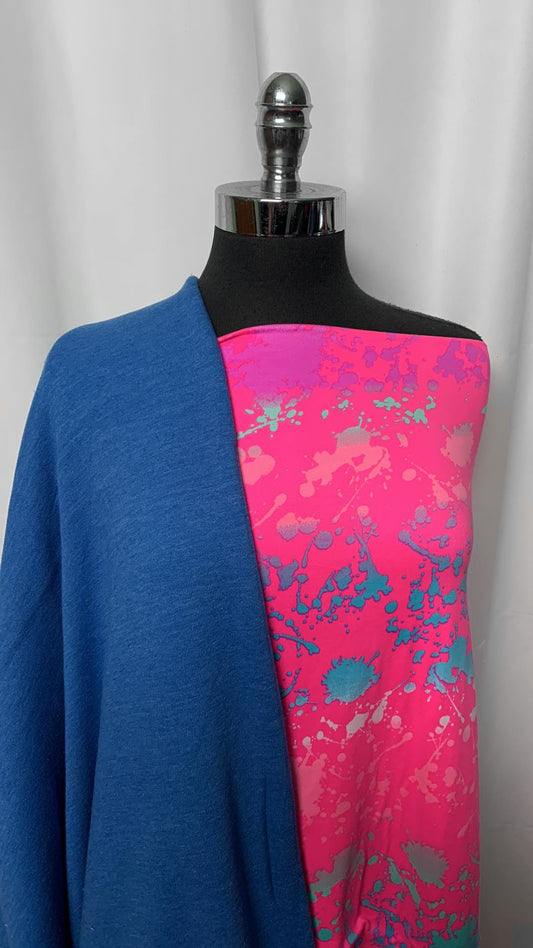 DENIM/SPLATTER BUNDLE : 2YD Pink Splatter DBP & 2YD Denim Blue Sweatshirt Fleece : A2196