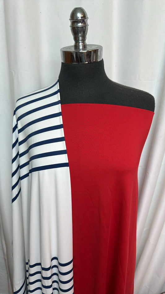 TOMATO/STRIPE BUNDLE : 2YD Tomato Red Top-Weight PF & 2YD Navy Stripe N/S Swim : A27948