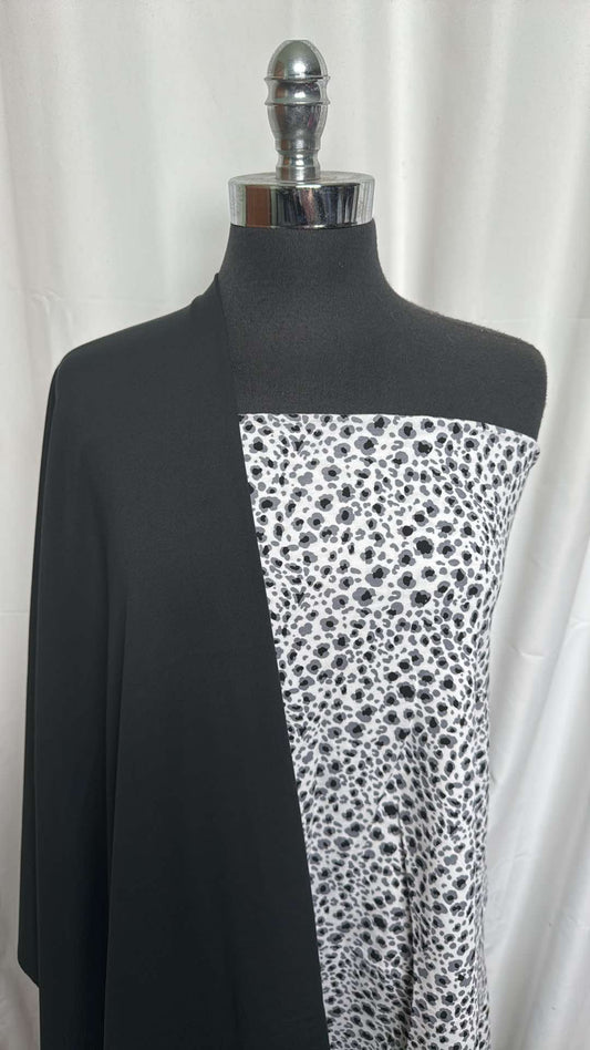 BLACK/WHITE LEOPARD BUNDLE : 1YD Black Special-Purchase PF & 1.5YD White/Grey Leopard C/S : A26073