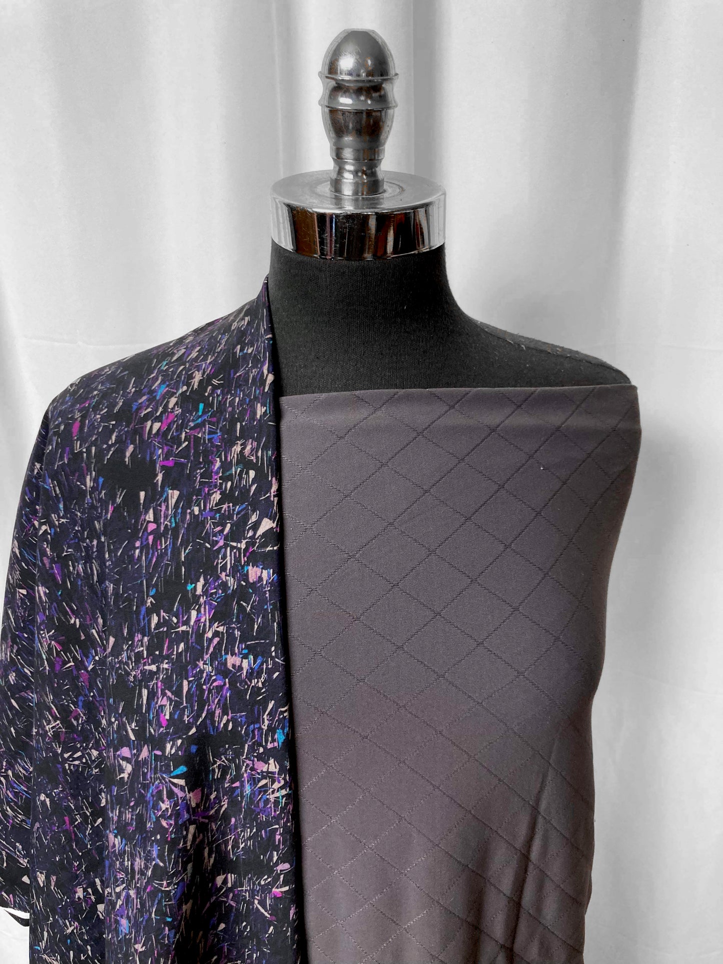 QUILTED/GEO BUNDLE : 2YD Black Purple/Blue Geo Heavy PF & 2YD Grey Faux Quilted PF : A24959