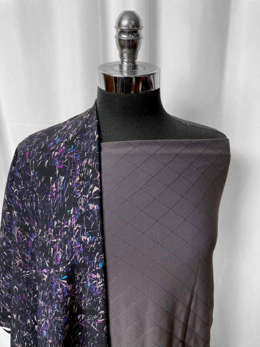 QUILTED/GEO BUNDLE : 2YD Black Purple/Blue Geo Heavy PF & 2YD Grey Faux Quilted PF : A24959