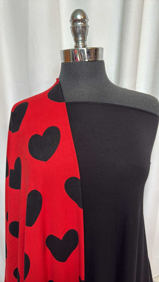 RED/BLACK HEARTS BUNDLE : 2YD Red/Black Hearts Oakley SK & 2YD Black Modal Jersey : A28833