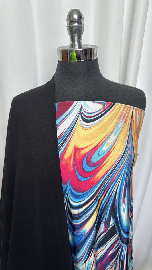 BLACK/MULTI SWIRL BUNDLE : 2YD Black Brushed PF & 2YD Multi Swirl Yoga PF : A27124
