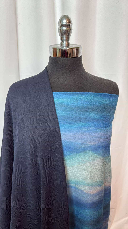NAVY/BLUE OMBRE BUNDLE : 3YD Navy Jacquard Fleece-Backed PF & 1+YD Blue Ombre Peached PF : A26949