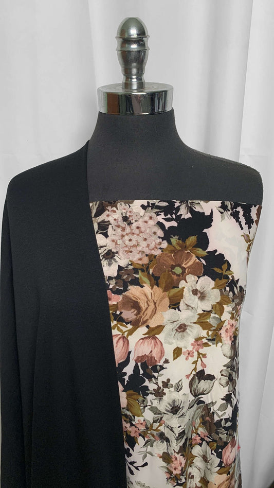 BLACK/FLORAL BUNDLE : 2YD Floral SBP & 2YD Black Modal/Spandex Brushed FT : A25771
