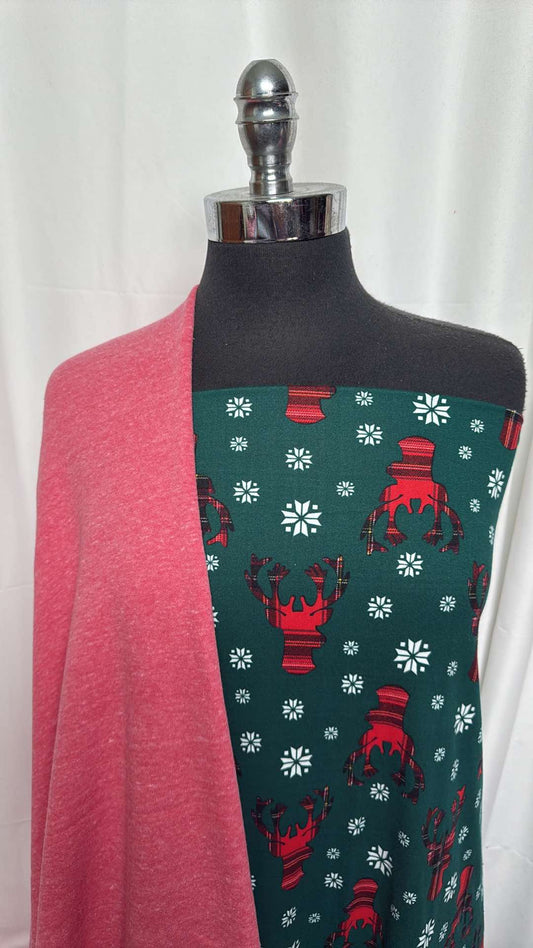 RED/PLAID DEER BUNDLE : 1.5YD Plaid Deer DBP & 2+YD Red Sweatshirt Fleece : A27405