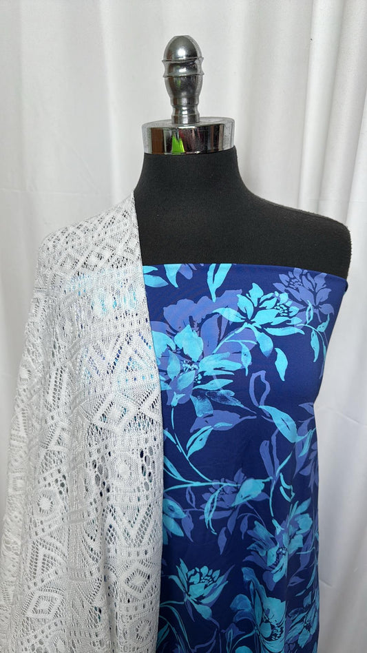 BLUE FLORAL/LACE BUNDLE : 2YD Blue Floral N/S & 2YD Crochet Lace : A27111