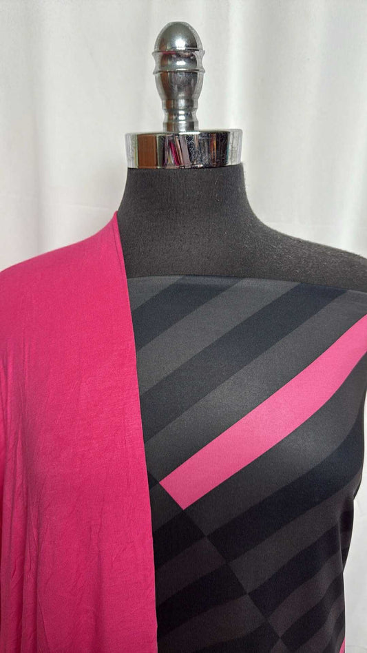 PINK/BLACK DIAGONAL BUNDLE : 2YD Pink/Black Diagonal Stripe Yoga PF & 2YD Pink Bamboo : A29128