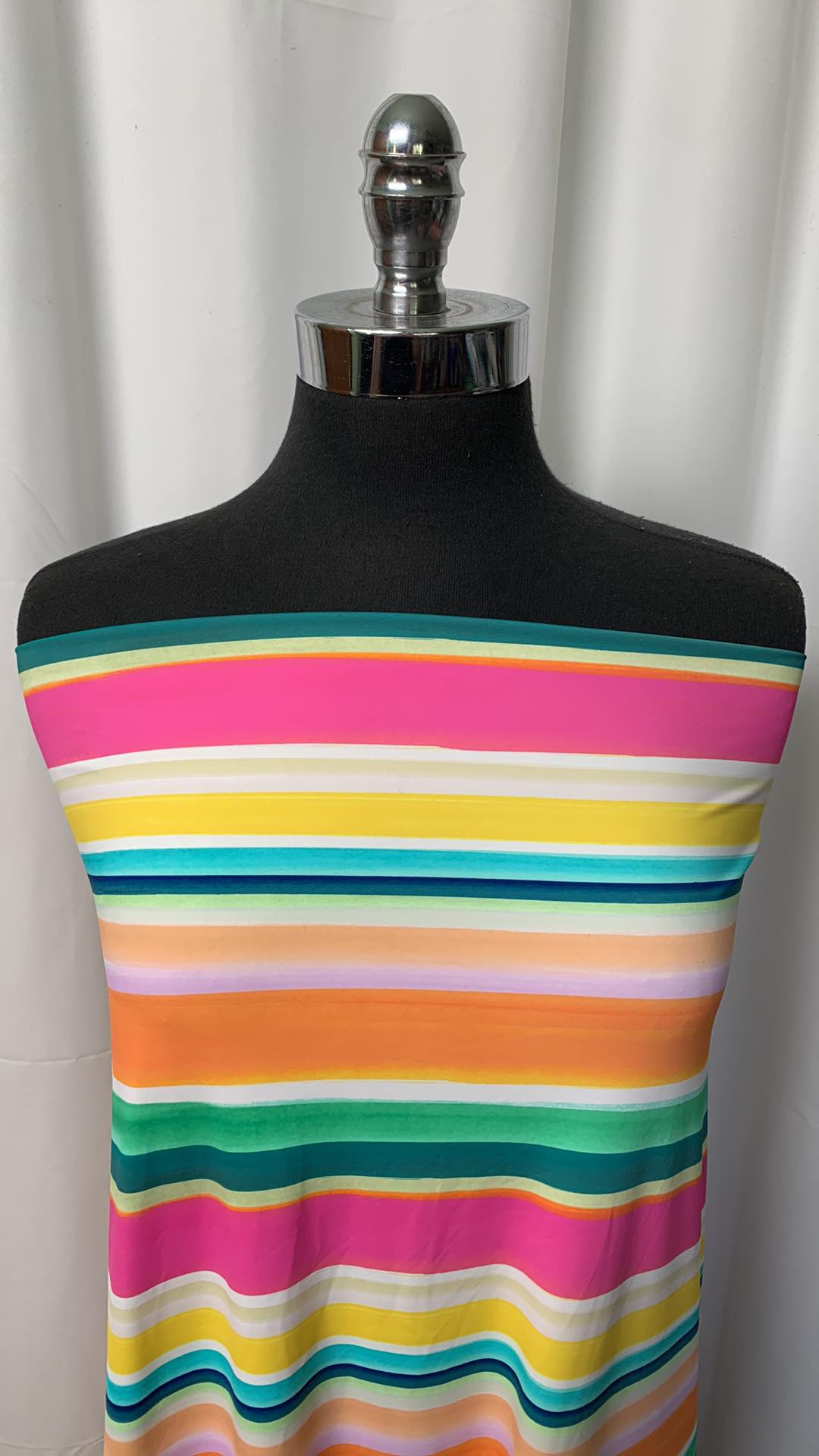 Pink/Green/Orange Horizontal Stripes - Designer Swim/Nylon Spandex - 2 Yard Cut