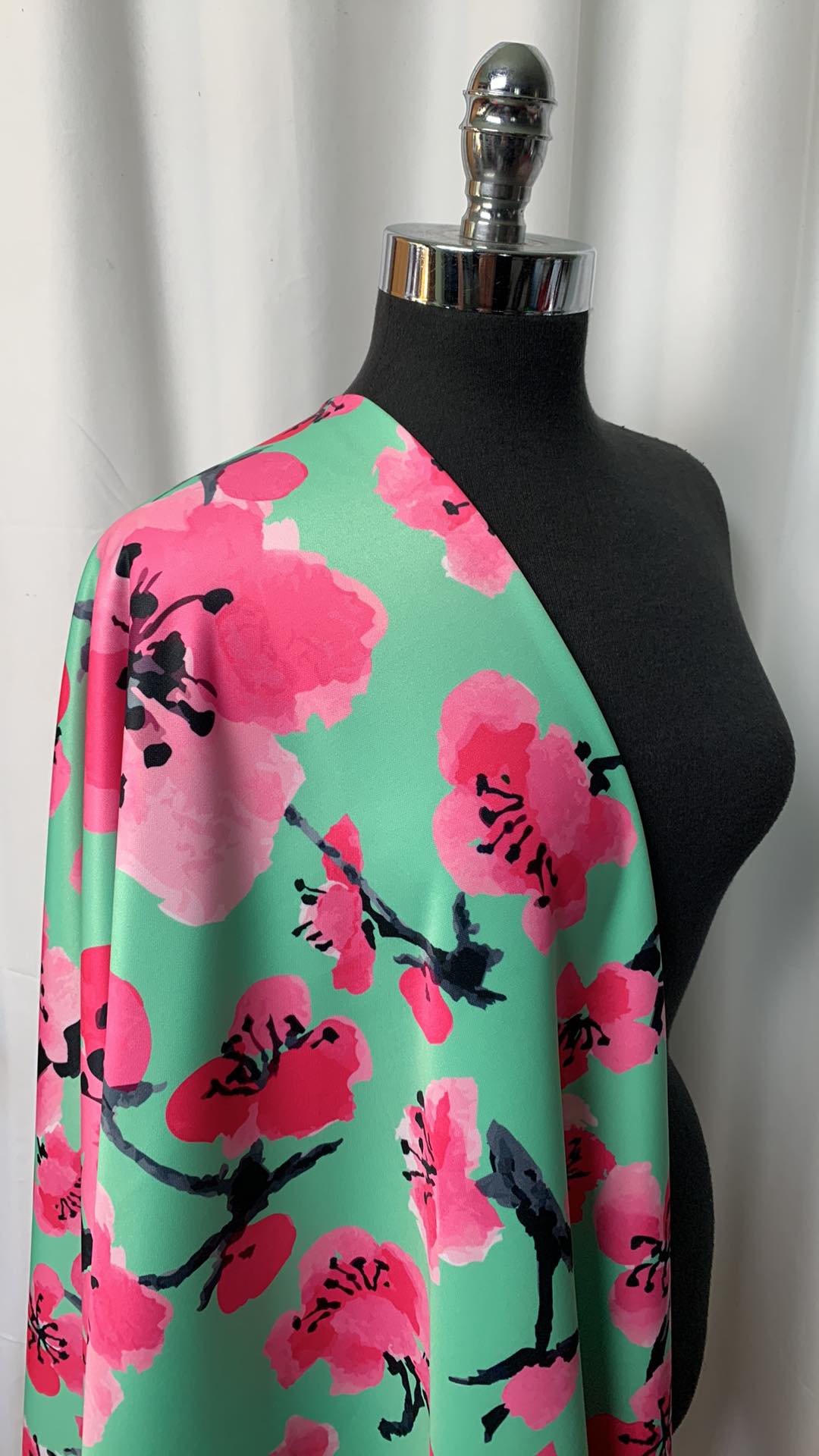 Mint/Pink Floral - Poly/Spandex Fleece - 2 Yard Cut